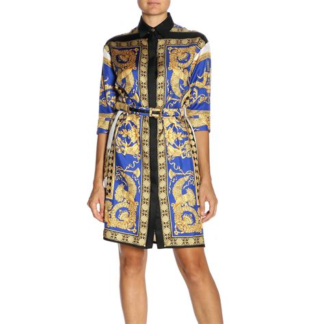 abito stampa versace blu e oro|versace abiti.